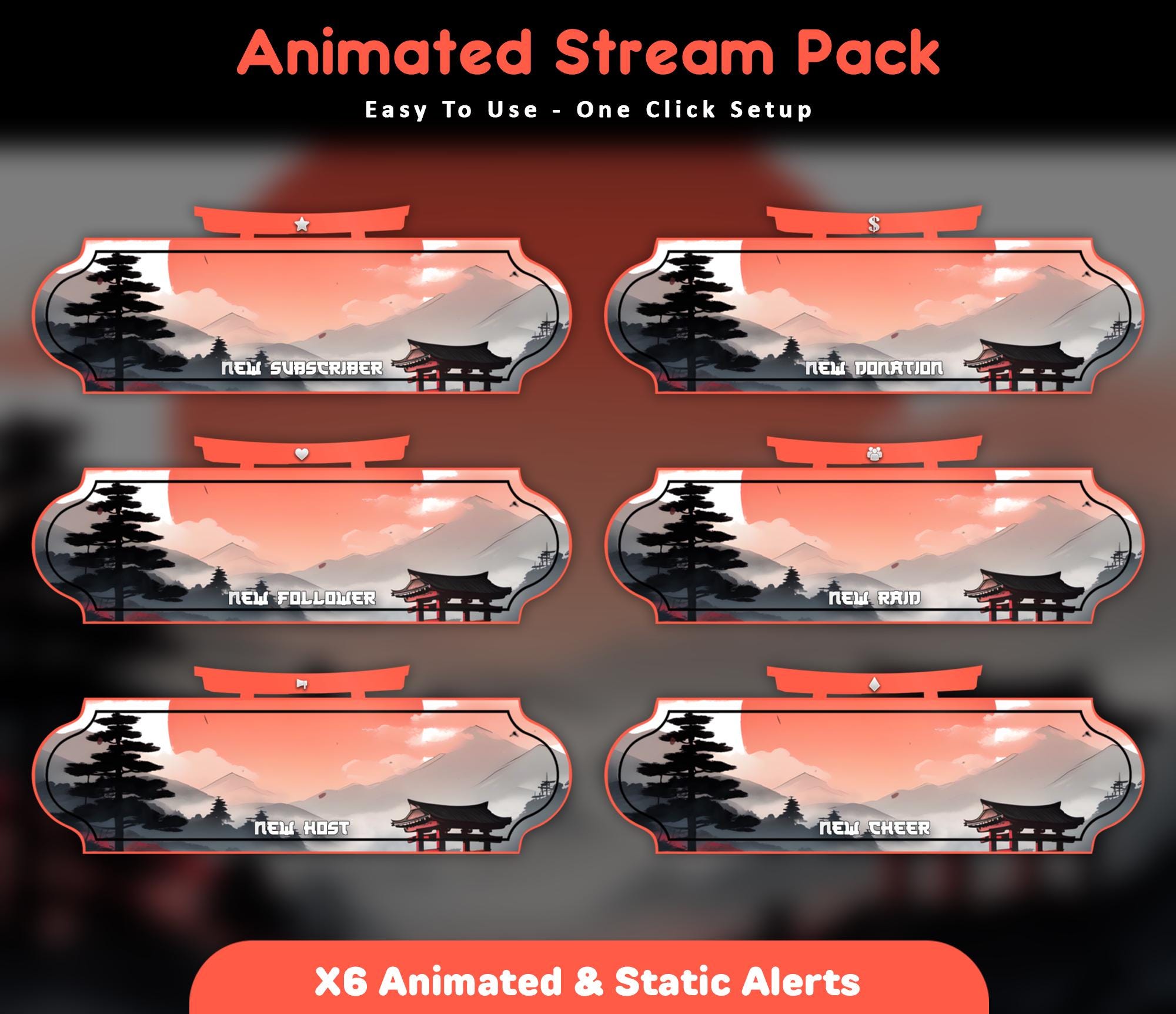 Moonlit Samurai Animated Stream Package: Twitch Overlay, YouTube, Kick — preview photo 6