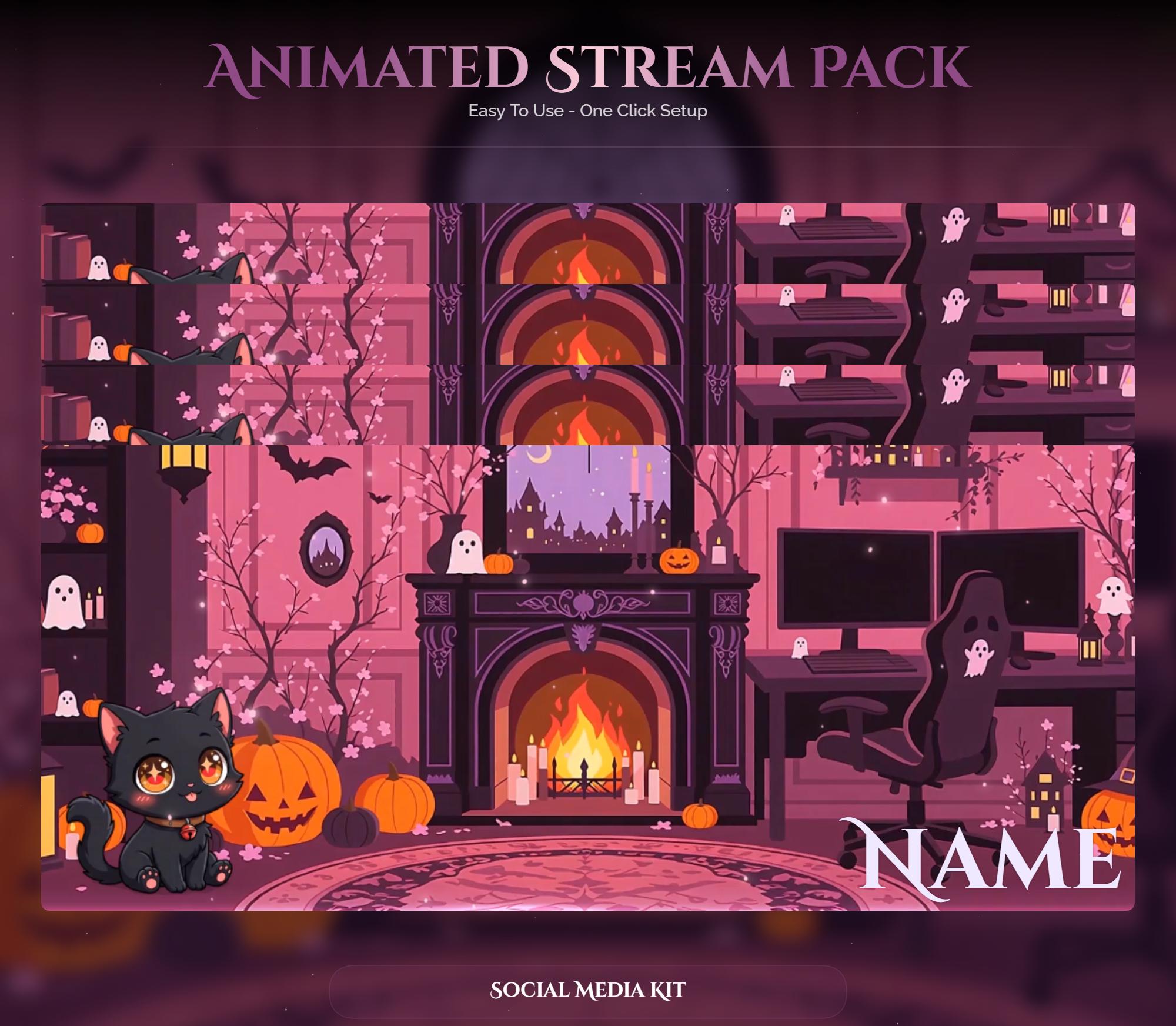 Spooky Animated Halloween Cat Room Twitch Full Stream Pack — preview photo 10