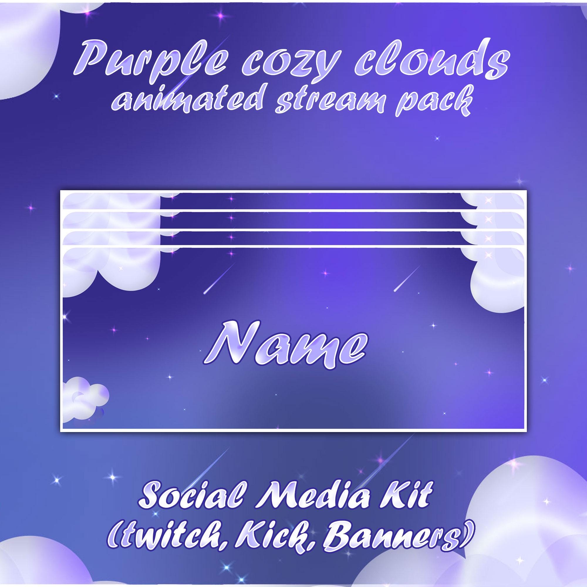 Purple Clouds Animated Stream Package: Twitch Overlay, Kick, Facecam, Panels, Alerts, Stream Overlays — preview photo 7