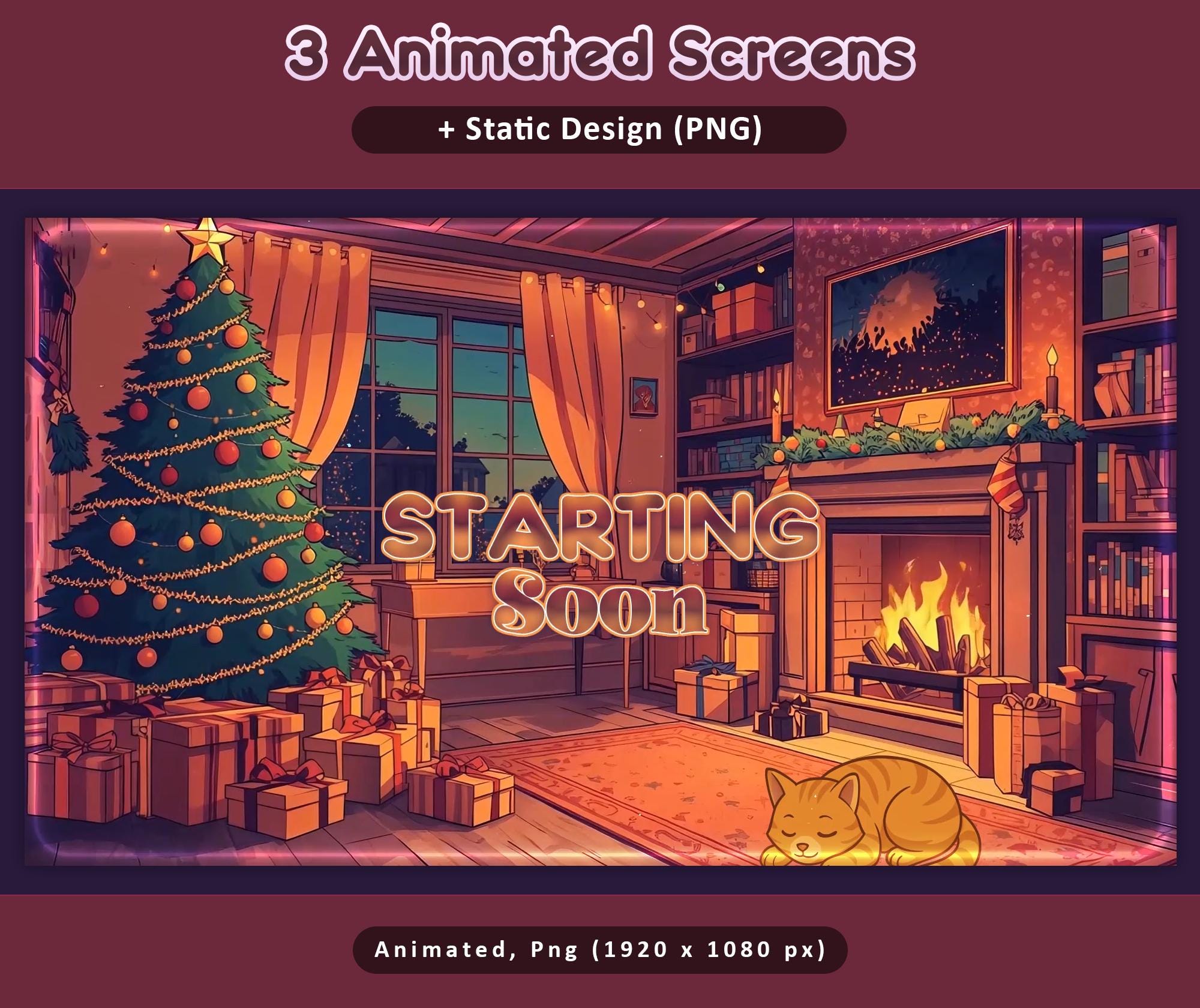 Midnight Cozy Cat Orange Animated Stream Package: Twitch Overlay, YouTube, Kick, Cats Overlays — preview photo 10