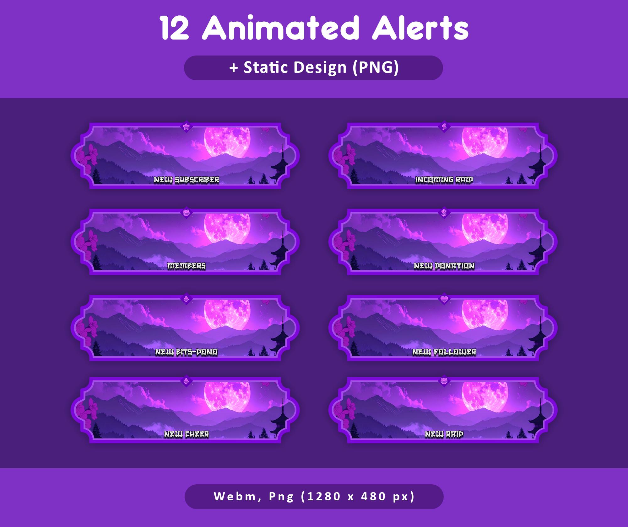 Purple Moon Sakura Animated Stream Package: Twitch Overlay, YouTube, Kick — preview photo 7