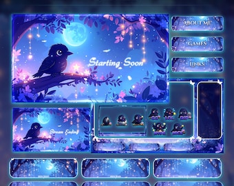 Moonlit Raven Animated Stream Package | Dark Forest Twitch Overlay | YouTube | Kick | Crow Overlays