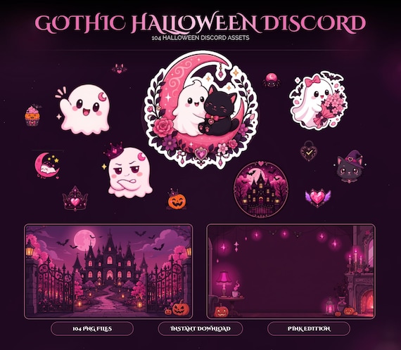 Gothic Halloween Discord Kit — animated seasonal stream overlay pack for Twitch, YouTube, Kick and TikTok, with Starting Soon, BRB and Ending screens, alerts and panels