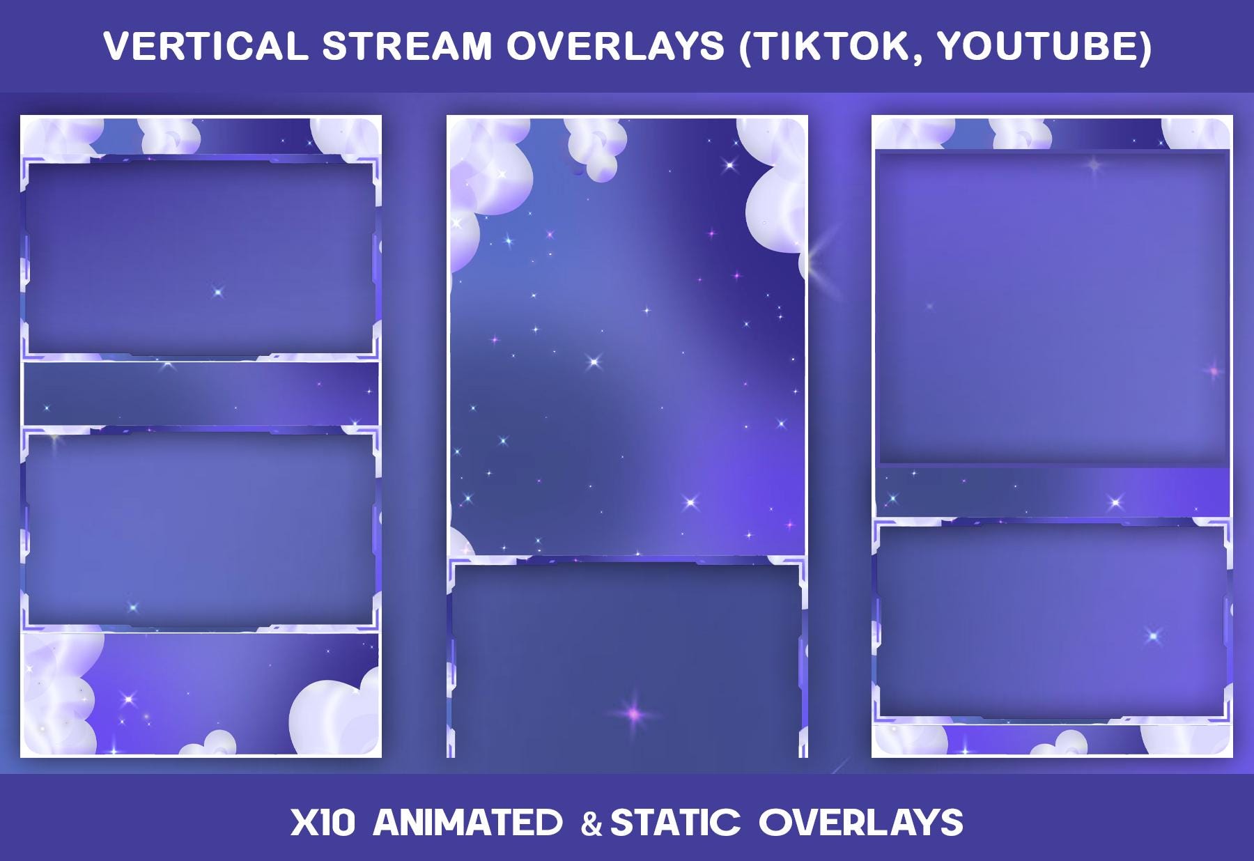 Purple Clouds Animated TikTok Stream Overlay Package : TikTok Overlays (Digital Download) — preview photo 6
