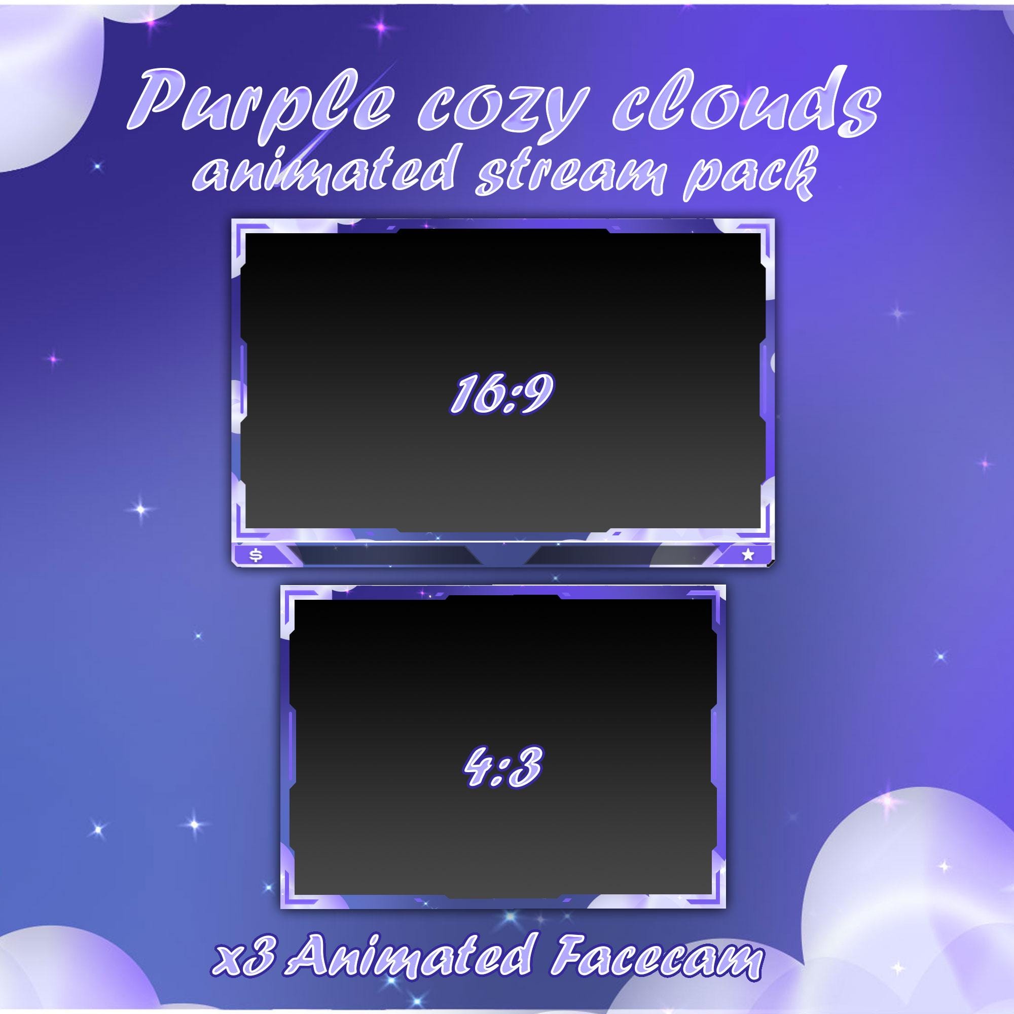 Purple Clouds Animated Stream Package: Twitch Overlay, Kick, Facecam, Panels, Alerts, Stream Overlays — preview photo 6
