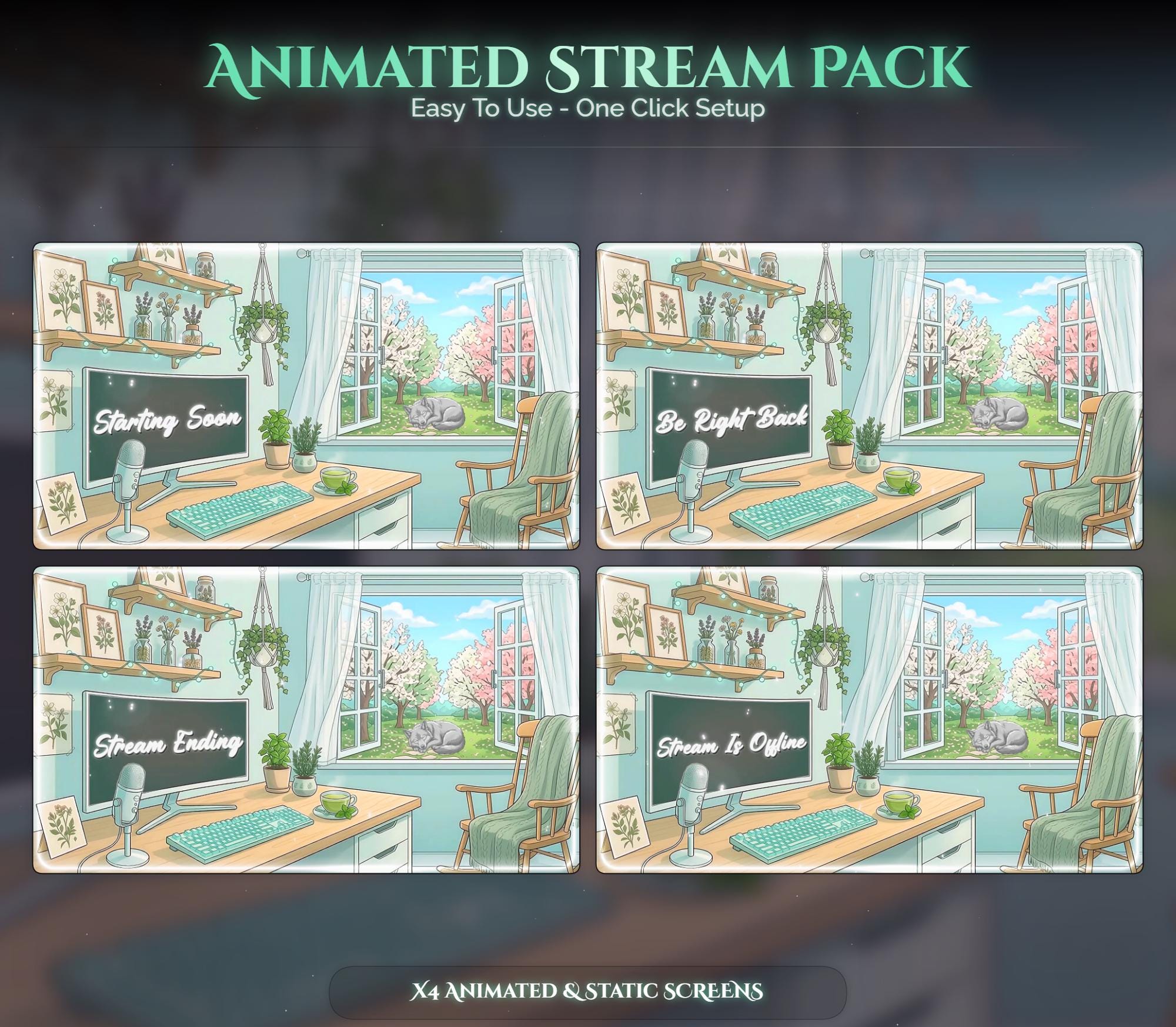 Matcha Wolf Animated Stream Package: For Twitch Overlay, YouTube, Kick — preview photo 2