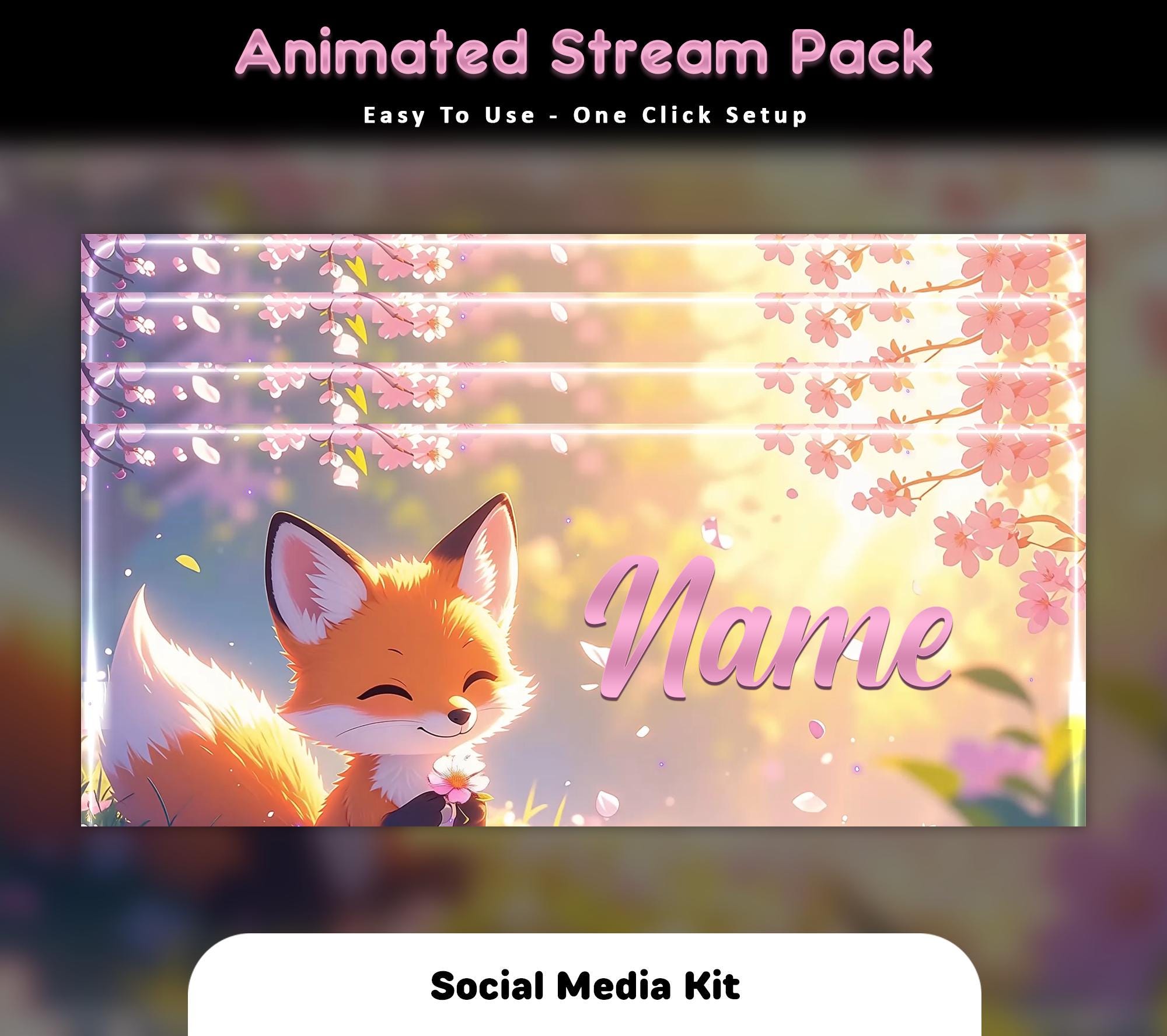 Blossom Fox Animated Stream Overlay Pack — preview photo 10