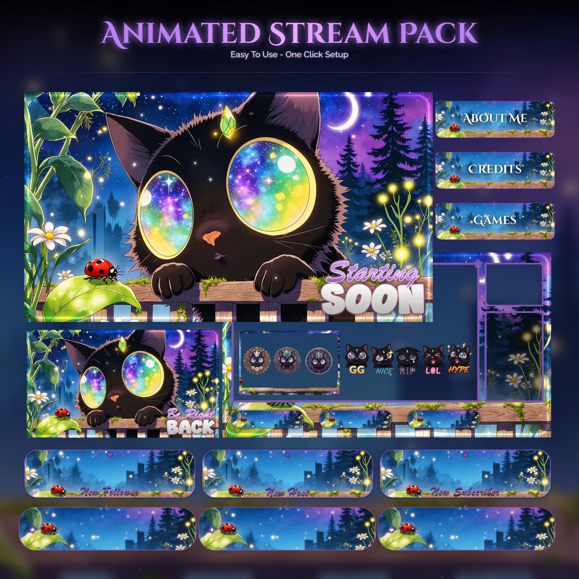 Galaxy Eyes Cat Animated Stream Pack