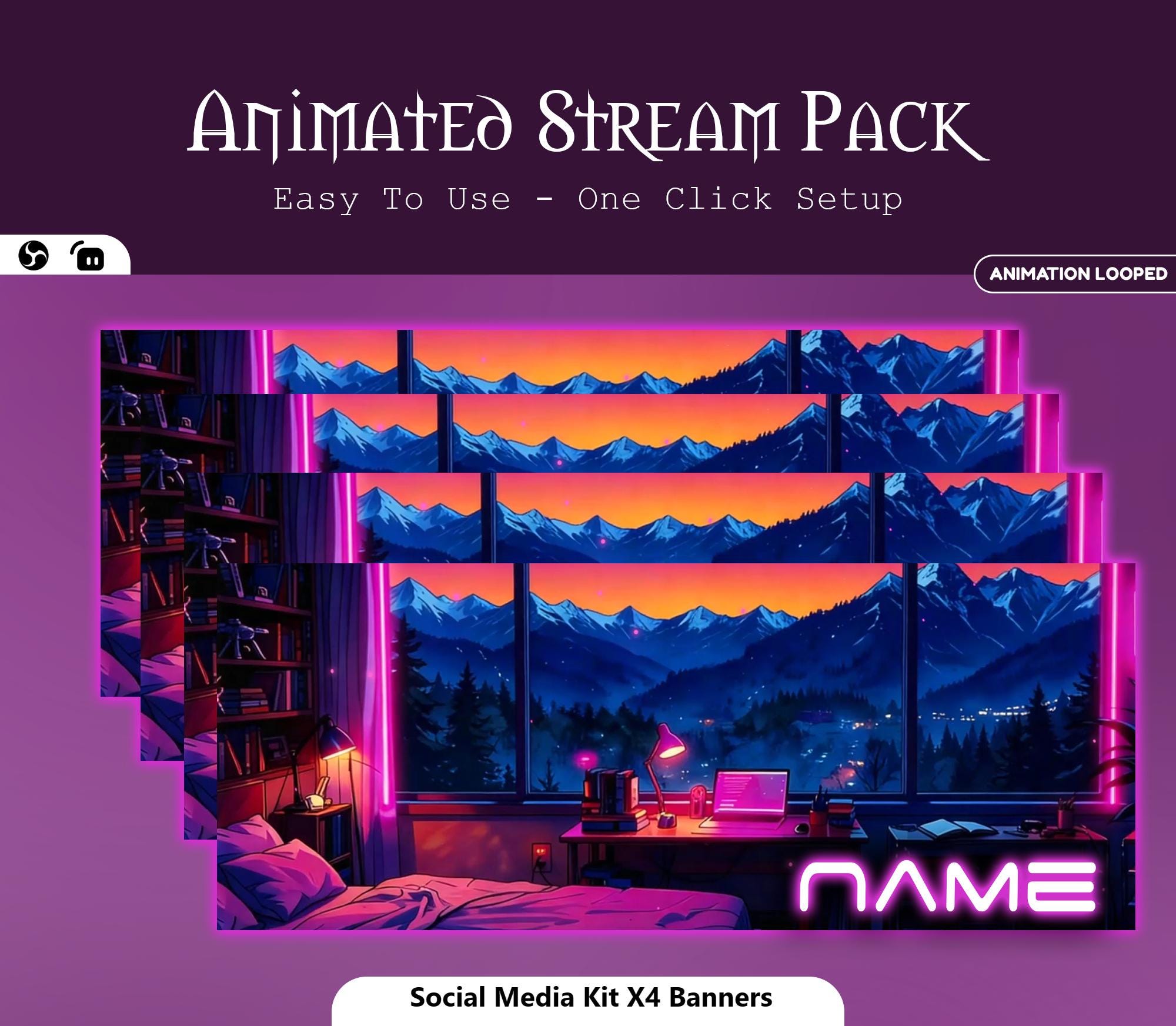 Animated Neon Bedroom Stream Package — preview photo 9