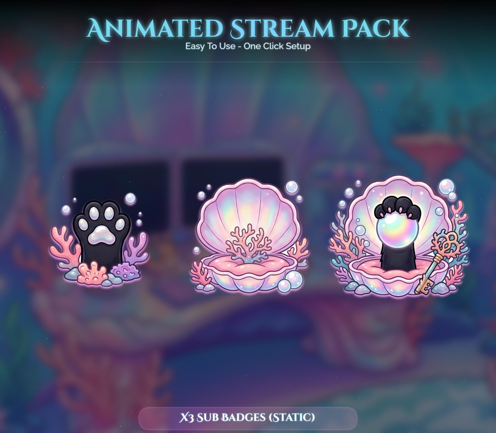 Cat Under Sea Room Animated Stream Package — preview photo 7