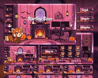 Spooky Animated Halloween Red Panda Room Twitch Full Stream Pack | YouTube | Kick | Gothic Overlays
