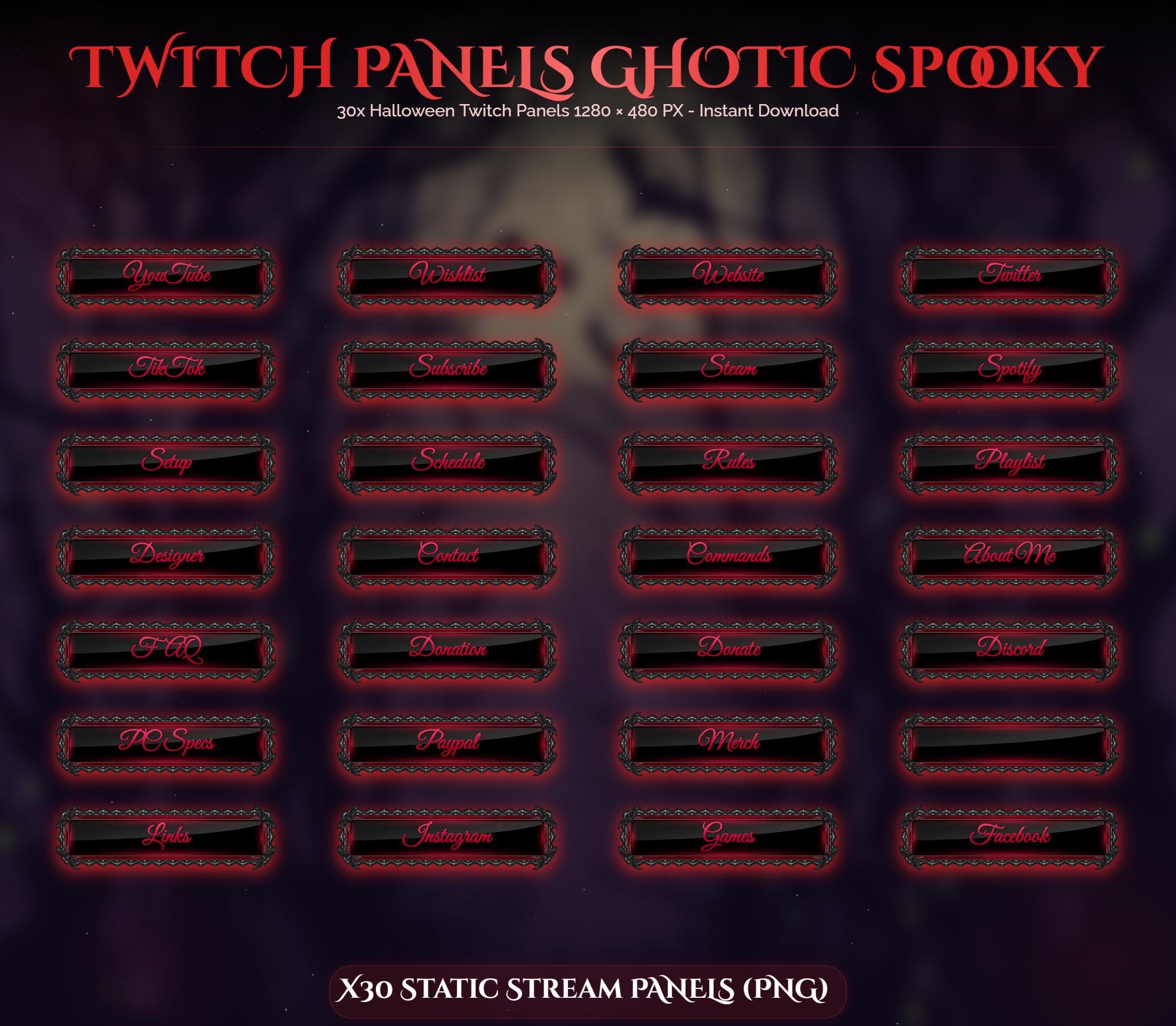 30x Spooky Gothic Red Twitch Panels — preview photo 3
