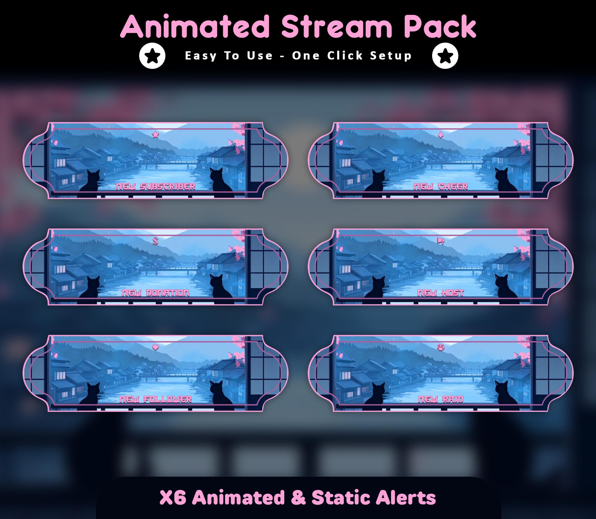 Sakura Cat Animated Stream Package: Twitch Overlay, YouTube, Kick (Digital Download) — preview photo 6