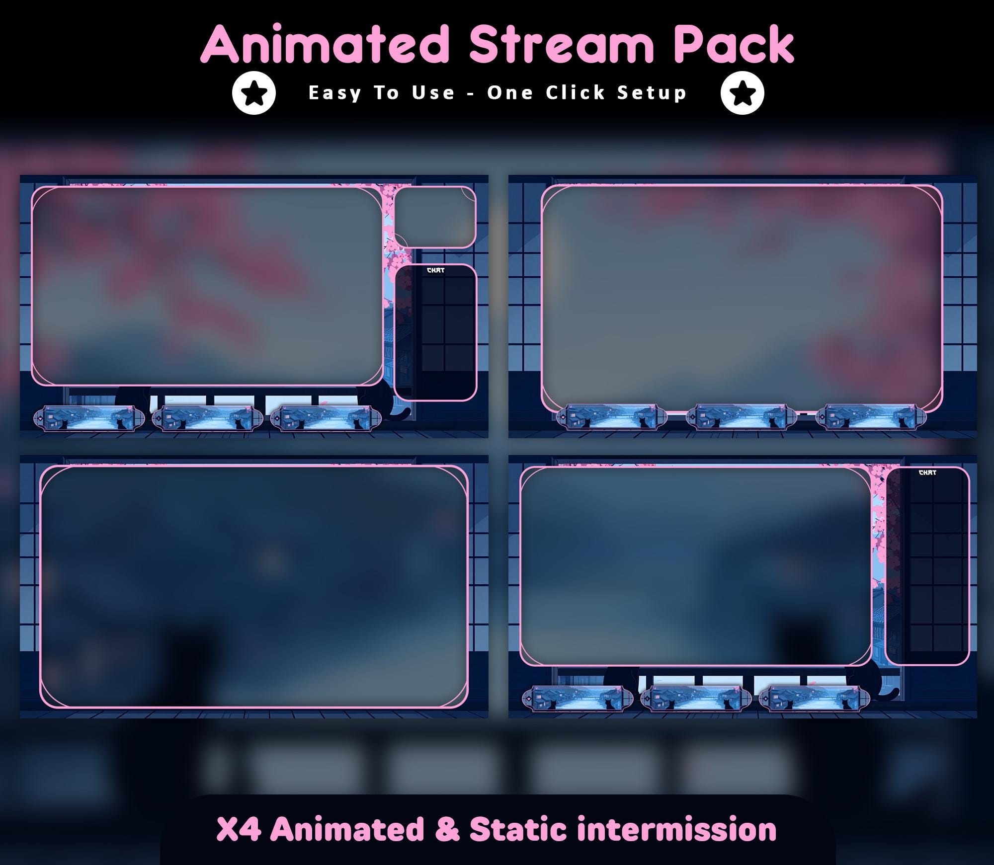 Sakura Cat Animated Stream Package: Twitch Overlay, YouTube, Kick (Digital Download) — preview photo 3
