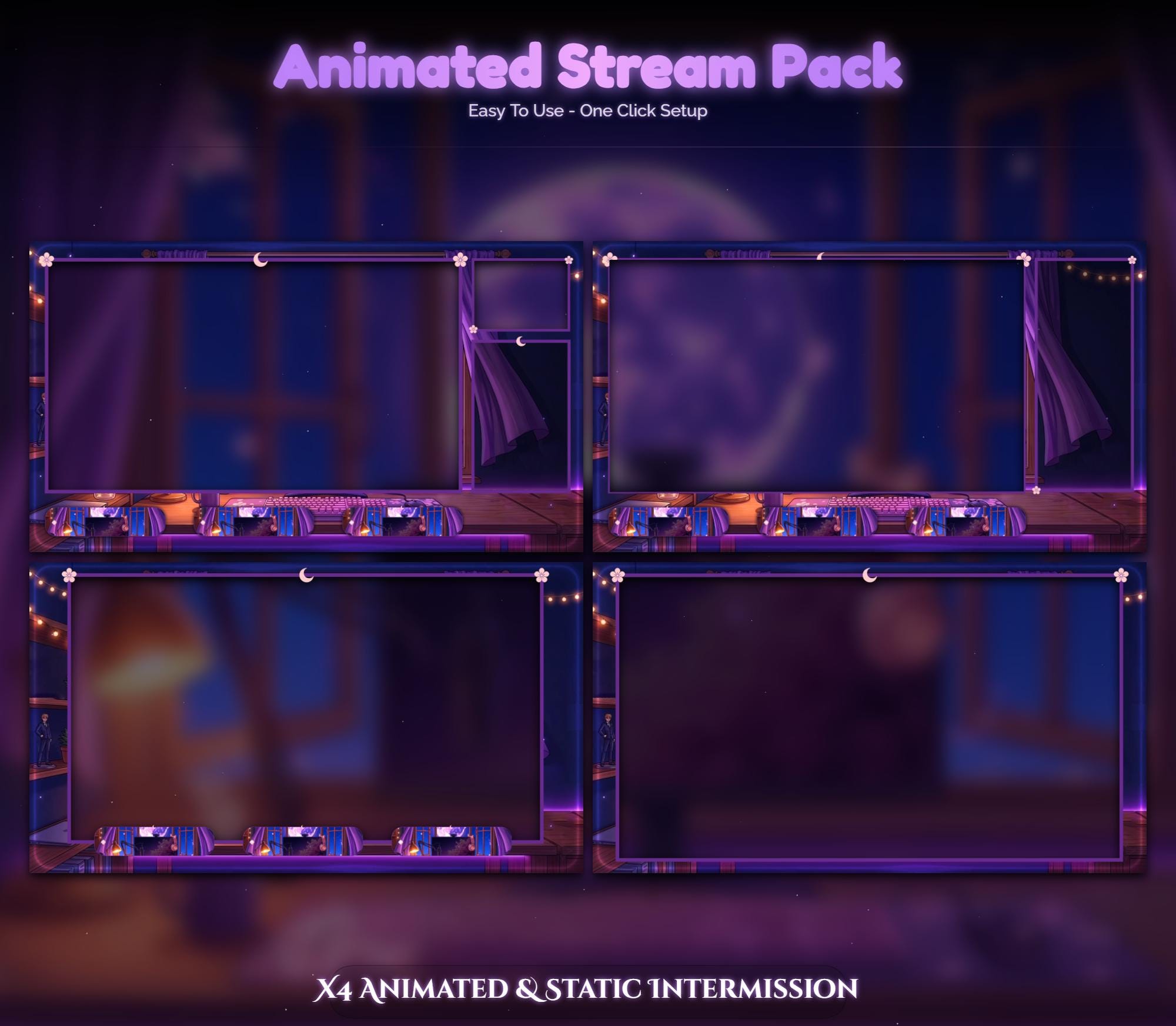 Cat Sakura Moon Setup Animated Stream Pack — preview photo 3