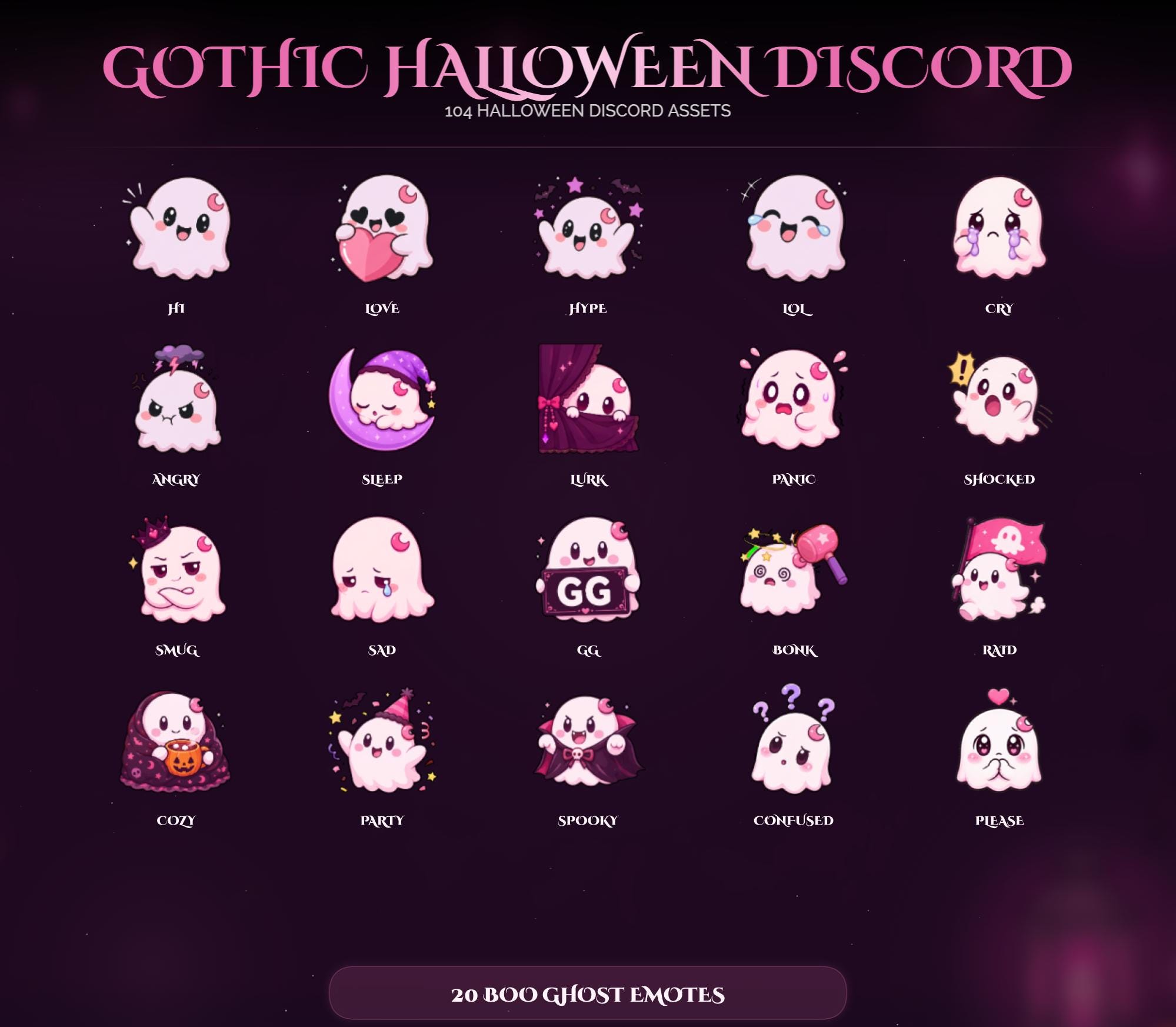 Gothic Halloween Discord Kit: Pink Spooky PNG Icons, Emotes, Stickers (Digital Download) — preview photo 6