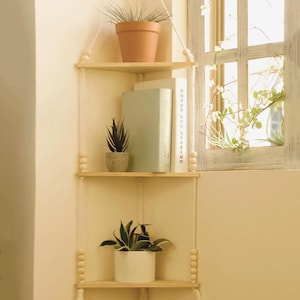 Boho Macrame 3-Tier Corner Shelf: Hanging Plant & Home Decor