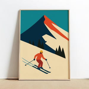 Vintage Ski Poster Skiing Wall Art Print Ski Cabin Decor Minimalist Mountain Art Für Skifahrer Wintersport Geschenk