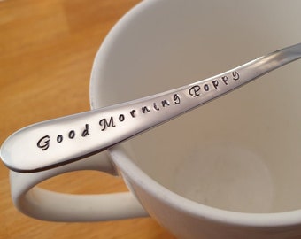 Good Morning Poppy, Grandad,Grandfather Gift,Poppy,Pa,Fathers day Hand Stamped Teaspoon
