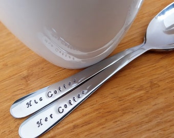 His, Hers His and Hers,Couples Gift,Housewarming gift,wedding gift,Engagement gift,Mr, Mrs, Hand Stamped Teaspoon,t