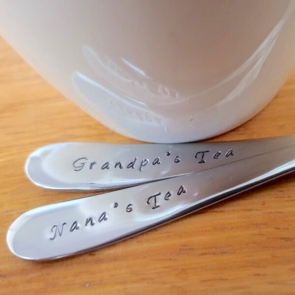 Grandads and Nanas, Grandparent gift,Anniversary Gift,Grandmother,Grandfather,Grandpa,Poppy, Pop,Tea Hand Stamped Teaspoon