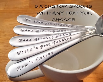 Your Text On 5 Spoons, Gift Set, Mums Coffee,Dads Coffee