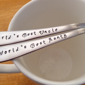 World's Best Uncle and Aunty Set, Uncle Gift ,Aunty Gift,Godparent Gift,Tea Hand Stamped Teaspoon