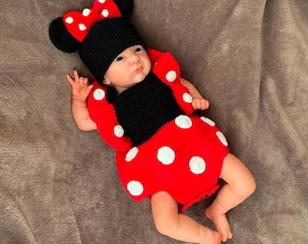 Minnie Mouse haakkostuum (Engelstalig PDF-patroon). Minnie Mouse haakpatroon voor fotoshoots. Minnie Mouse jurk en muts haken.