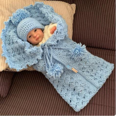 Baby Cocoon and Hat for Newborn Crochet English Pattern. Baby