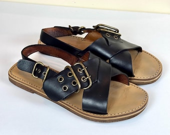 Isabel Marant Jaden Leather Slides Black Sandals Buckle Women's Size 38