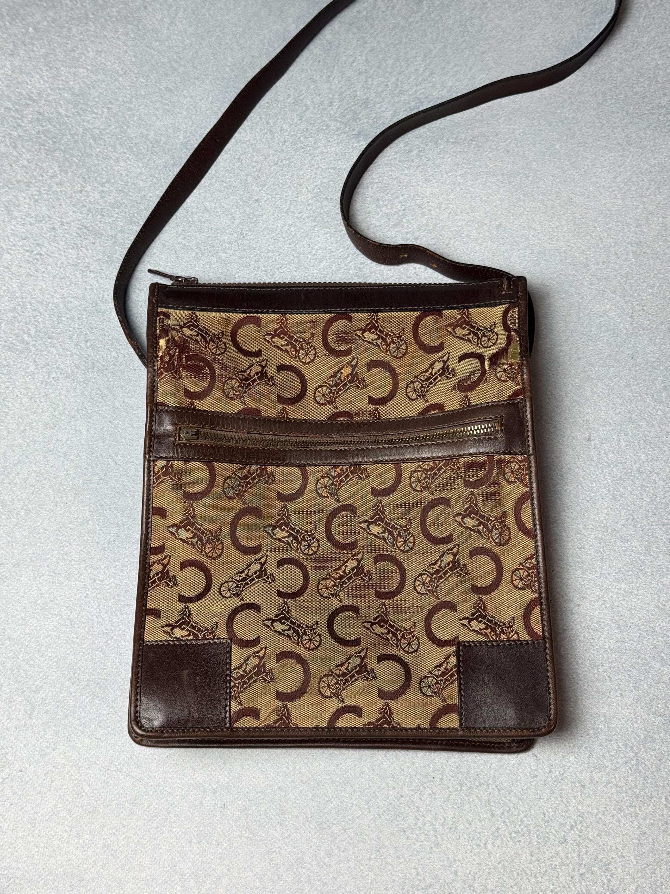 CELINE Vintage Shoulder Bag Macadam Monogram Leather Canvas Brown