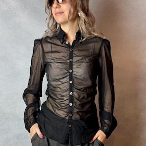 Archival Vintage Jean Paul Gaultier Maille Femme 90&#39;s Shirt Sheer Mesh Draped Size S