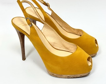 Giuseppe Zanotti Wildleder Heels Gelb Offene Schuh Damengröße 37