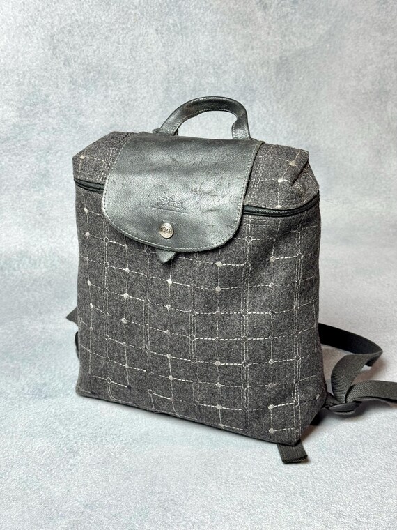 Longchamp Le Pliage Backpack Tweed Gray Leather - Etsy Israel display picture 3