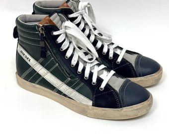 Diesel D-String Plus Leder Wildleder Hohe Sneakers Grün Herren Größe 43