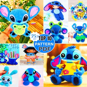 10-in-1 Stitch Crochet Pattern Bundle – Amigurumi Crochet Pattern PDF – Cute Alien Plush, Dolls, Pen Holder & Toys – Instant Download
