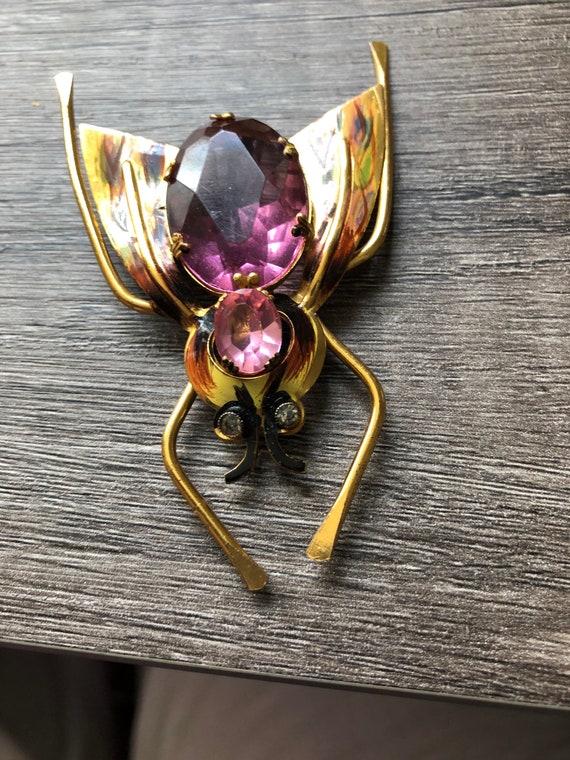 vintage sterling enamel coro 1940s bug pin brooch… - image 7