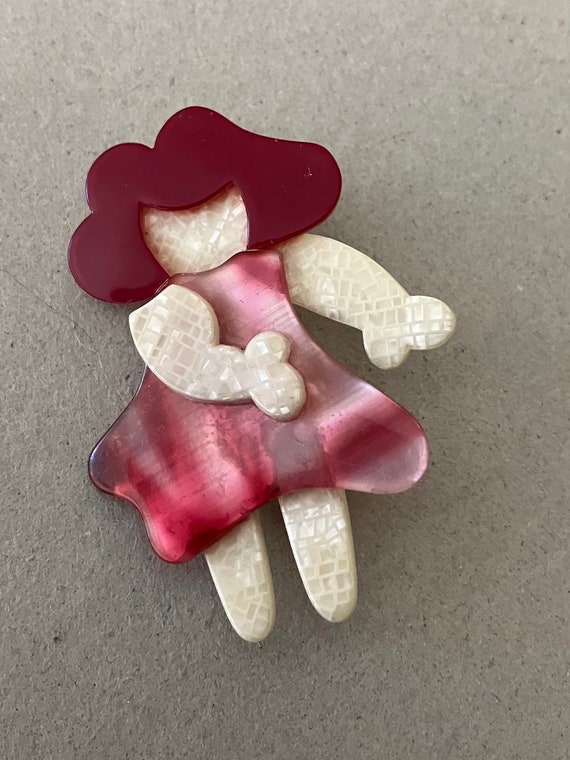 lea stein laminated cellulose little girl pin rare