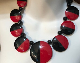 Marion godart Paris bib necklace deco circles red black huge