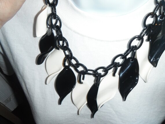 paris vintage black white leaves  bib dangling lu… - image 5