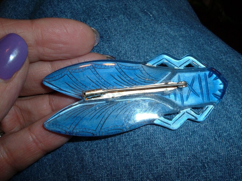 vintage lucite galalith french cigale lucky cicada bug pin silver image 4