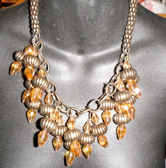 vintage bib lucite necklace massive dangling bras… - image 1