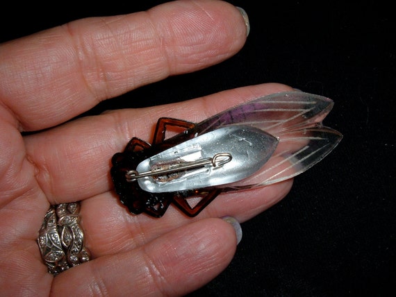 vintage celluloid french good luck cicada pin neo… - image 2