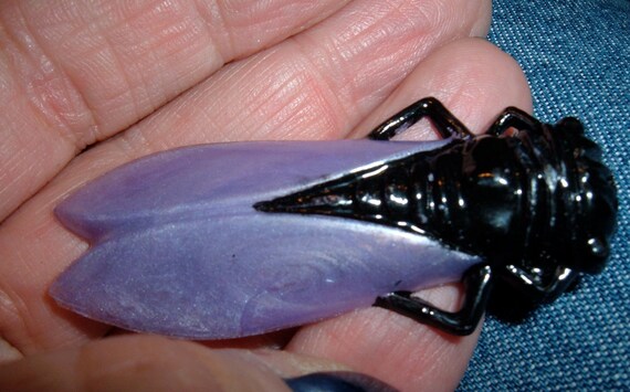 vintage celluloid purple good luck french cicada … - image 4