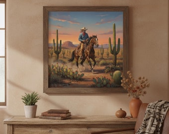 Western Cowboy Artwork Poster Vintage Decor Western Wall Art Rustic Home Decor Gift for Cowgirl Horse Lover Print