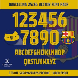 Barcelona 25/26 UCL Jersey Font Pack | Vector Letters & Numbers for Football Jerseys, football season