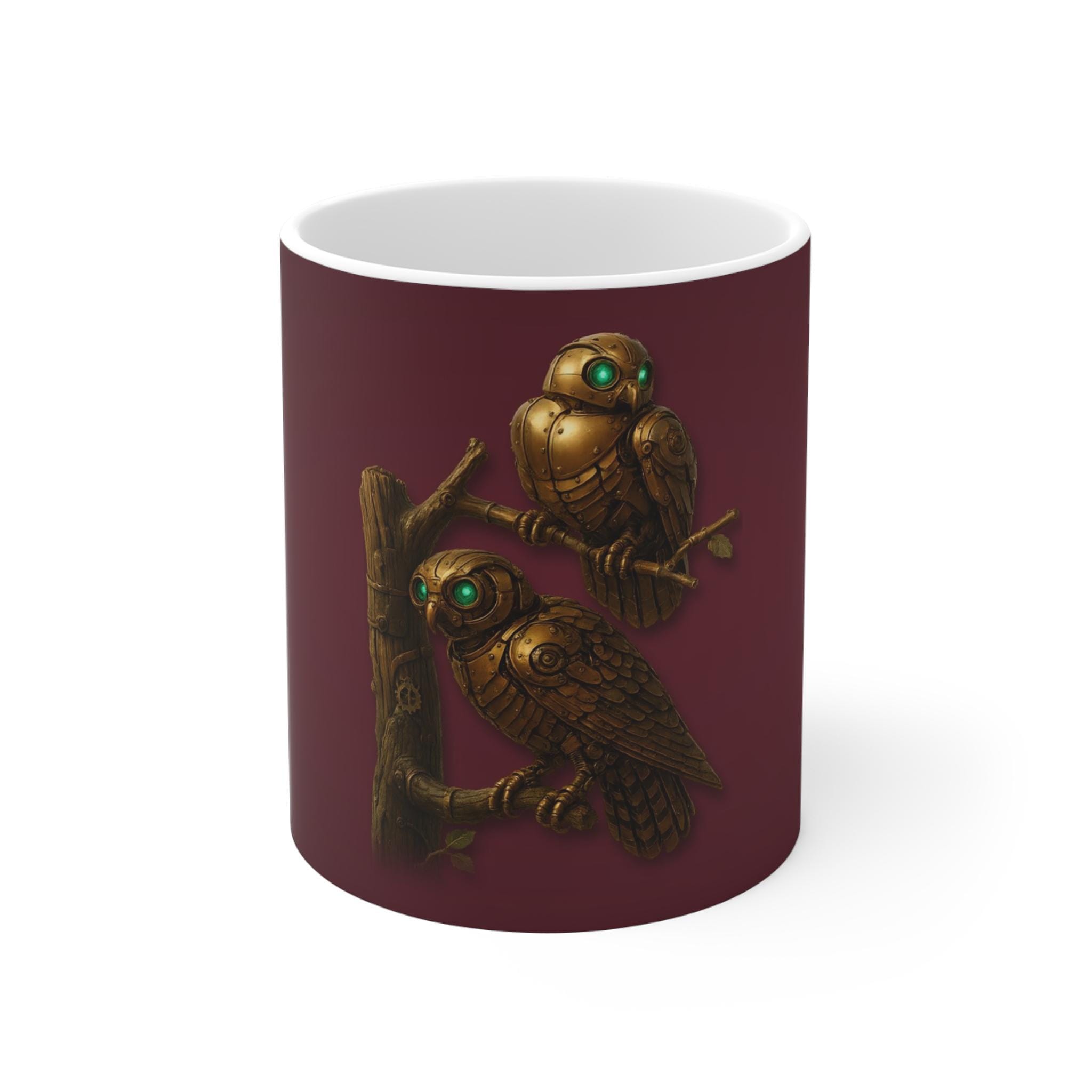 Steampunk Snowy Owl Mug, Bronze Clockwork Owls, Audubon Owl Art, Gift for Owl Lovers