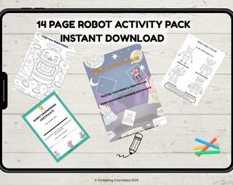 Robot Activity Pack: Printable Games, Coloring Pages (PDF Download)