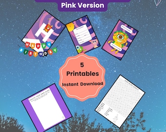 Alien Birthday Printable Pack -Games, Banner, Invitations | PDF Instant Download