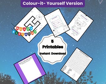 Alien Birthday Printable Pack -Games, Colouring, Banner, Invitations | PDF Instant Download
